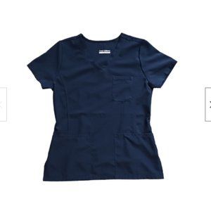 Trend Uniforms Medical Scrub Top womens V Neck Blue With 3 Pockets Size Small
